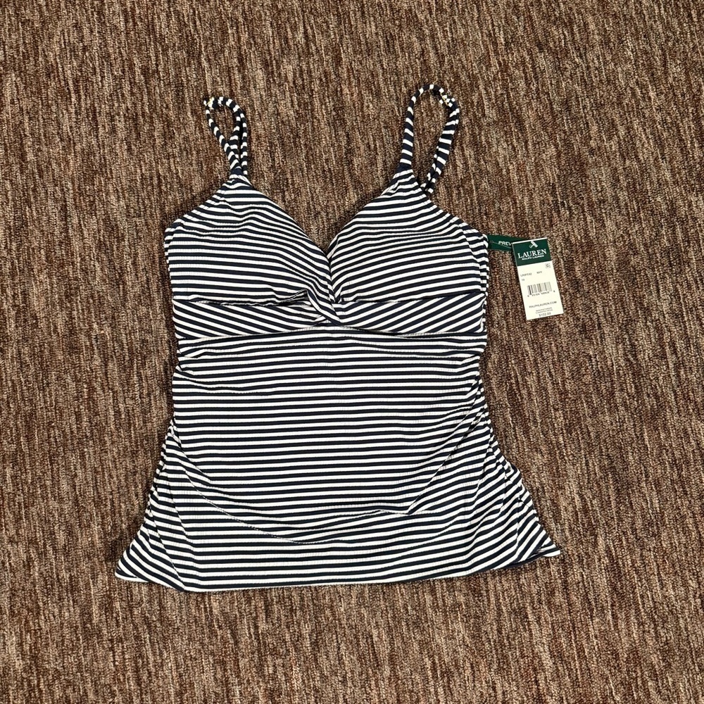 NWT Ralph Lauren Textured Stripe Underwire Surplice Tankini Top Fisherman 10 - Picture 3 of 12